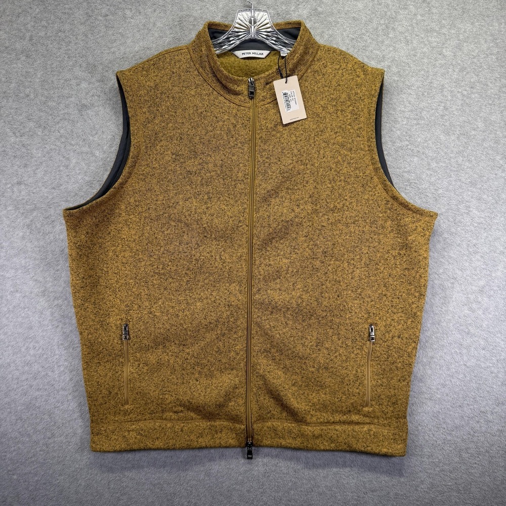 Peter Millar Vest Mens 2XL Yellow Crown Fleece Full Zip Outdoor Golf Preppy